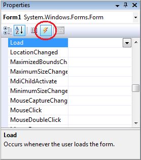Панель Properties 
при просмотре событий
